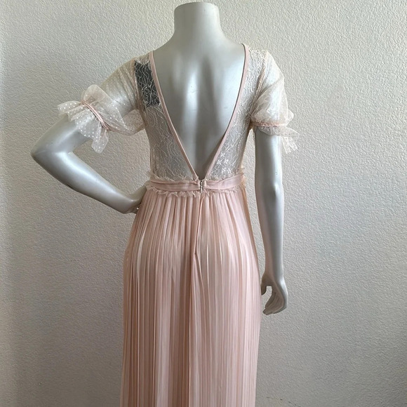 TFNC London Pleated Maxi Bridesmaid Dress With Spot Mesh Frill Detail - Picture 7 of 11